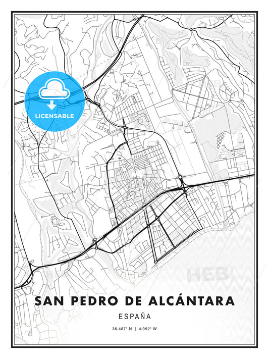 San Pedro de Alcántara, Spain, Modern Print Template in Various Formats - HEBSTREITS Sketches