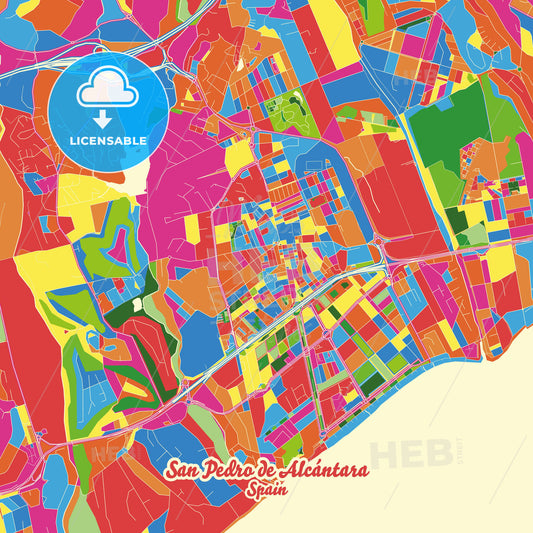 San Pedro de Alcántara, Spain Crazy Colorful Street Map Poster Template - HEBSTREITS Sketches