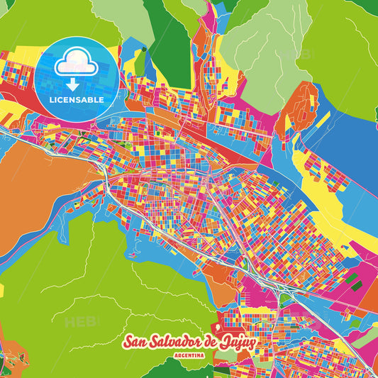 San Salvador de Jujuy, Argentina Crazy Colorful Street Map Poster Template - HEBSTREITS Sketches
