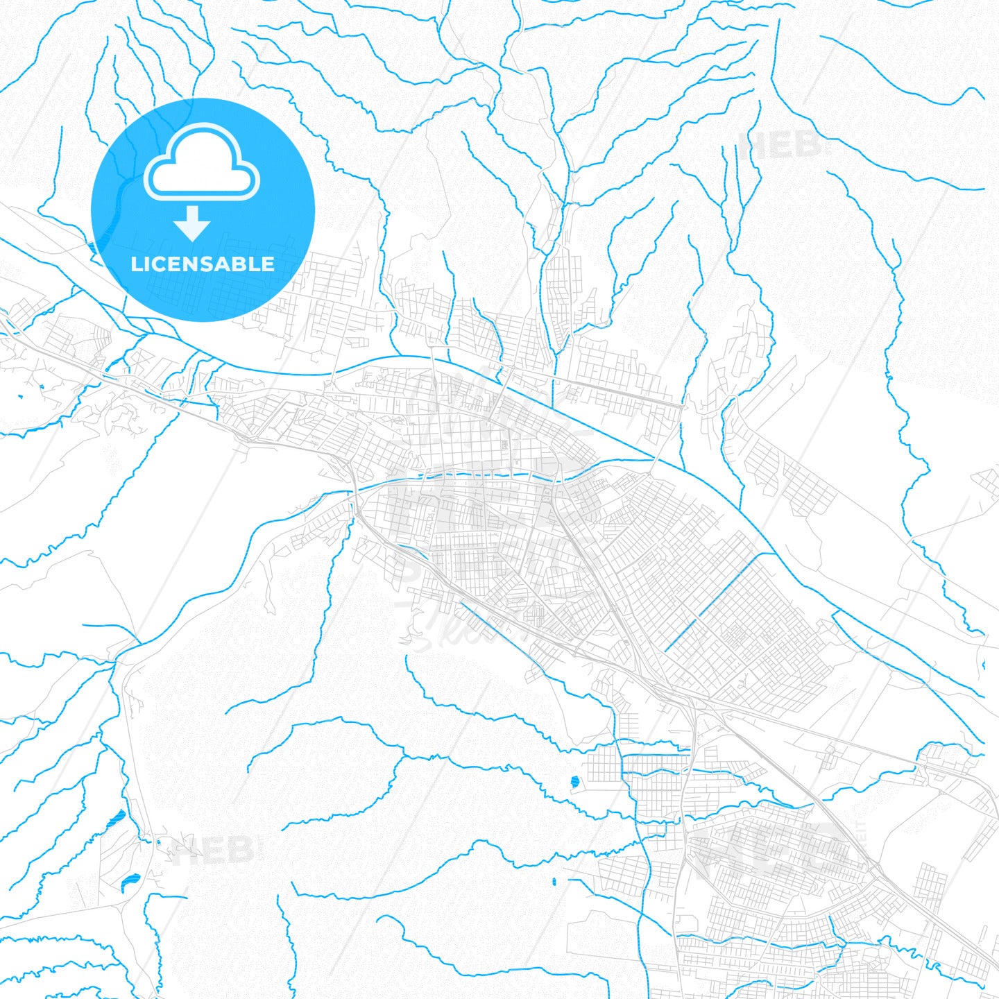 San Salvador de Jujuy, Argentina PDF vector map with water in focus