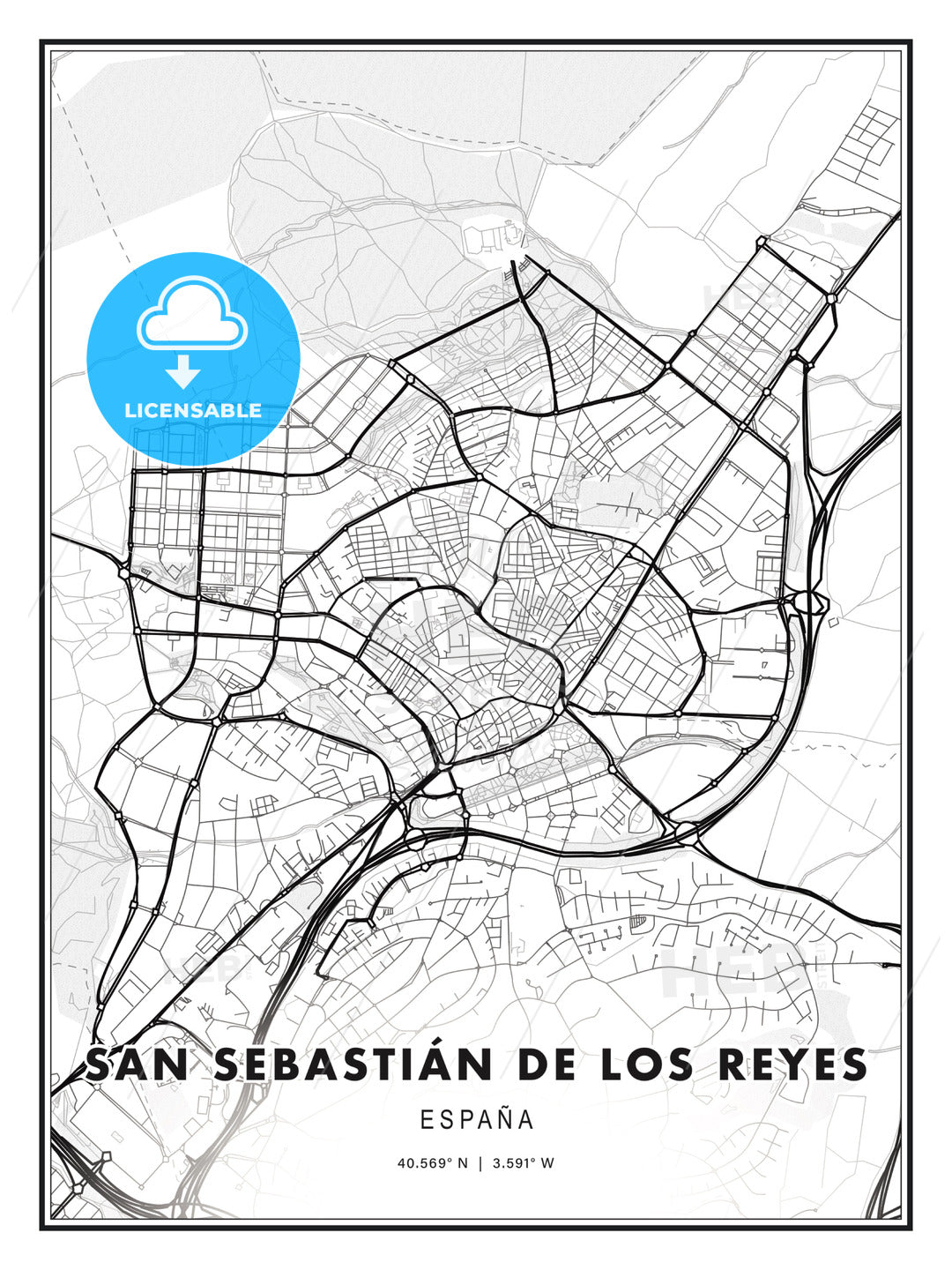 San Sebastián de los Reyes, Spain, Modern Print Template in Various Formats - HEBSTREITS Sketches