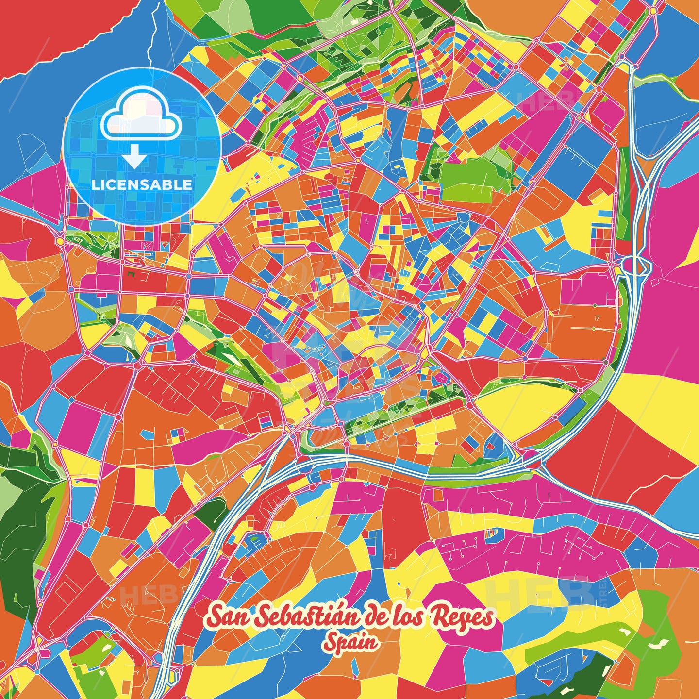 San Sebastián de los Reyes, Spain Crazy Colorful Street Map Poster Template - HEBSTREITS Sketches