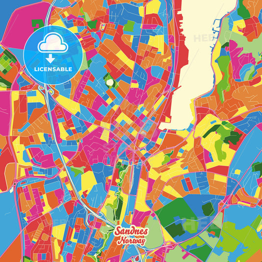 Sandnes, Norway Crazy Colorful Street Map Poster Template - HEBSTREITS Sketches