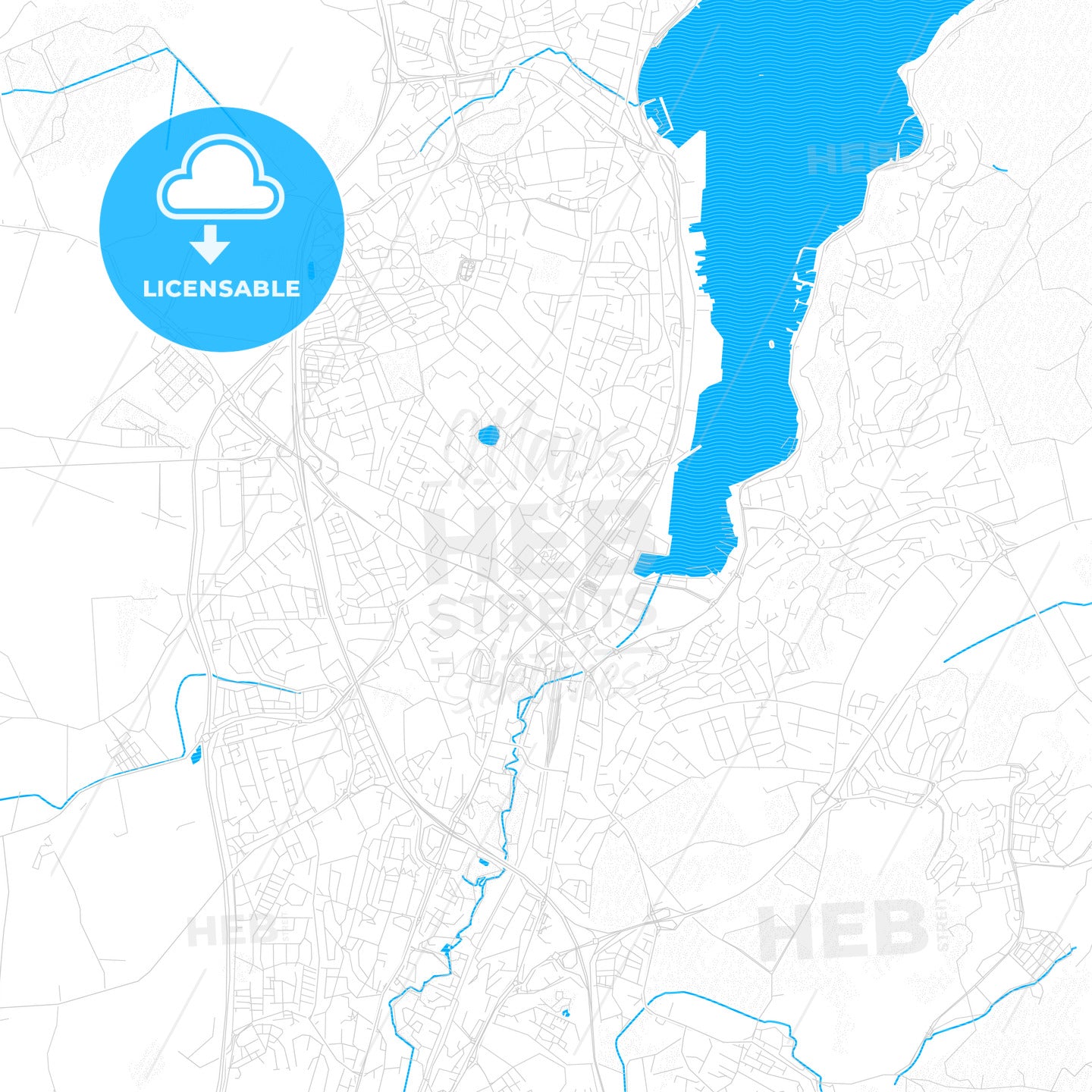 Sandnes, Norway PDF vector map with water in focus