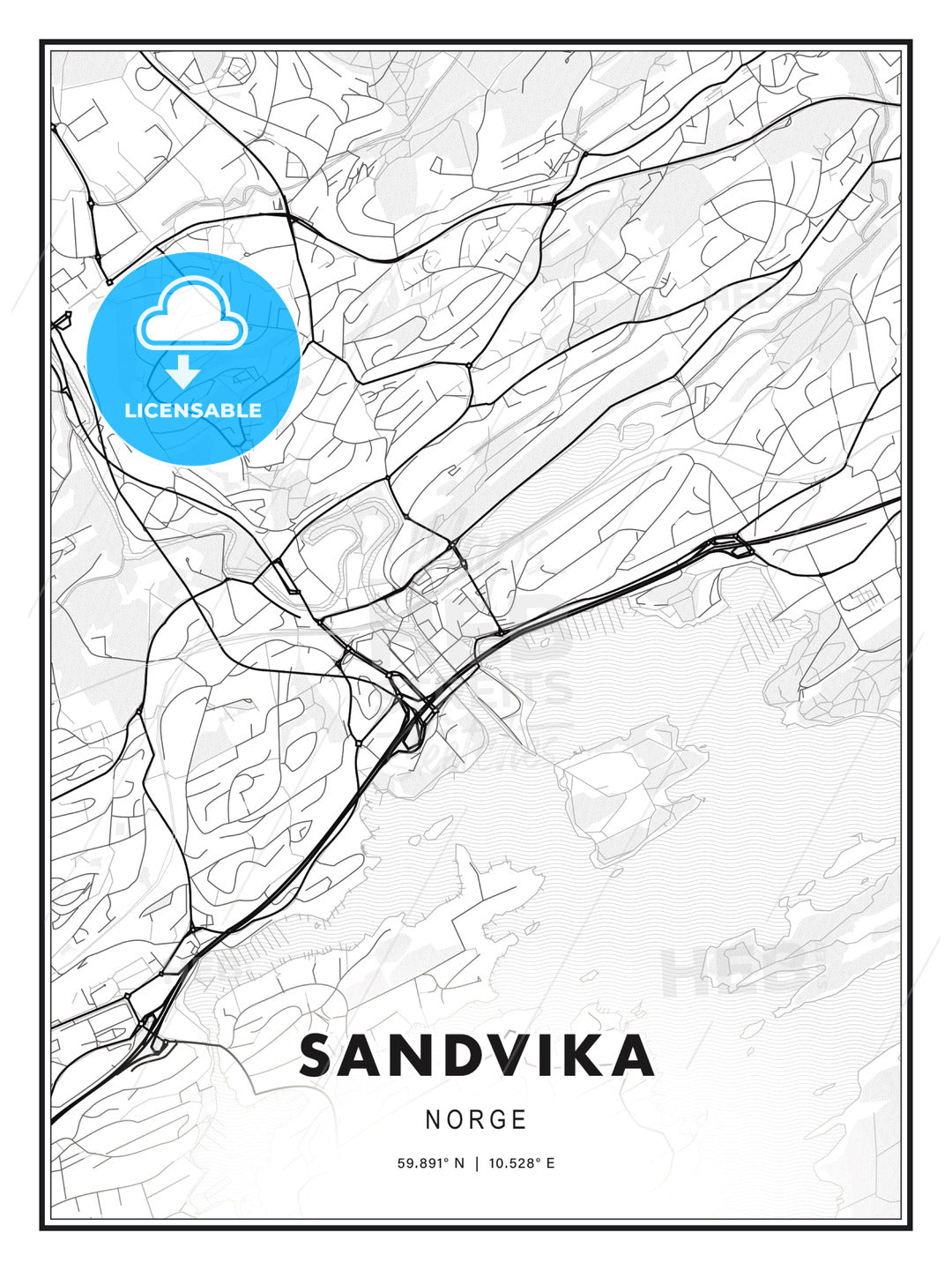 Sandvika, Norway, Modern Print Template in Various Formats - HEBSTREITS Sketches