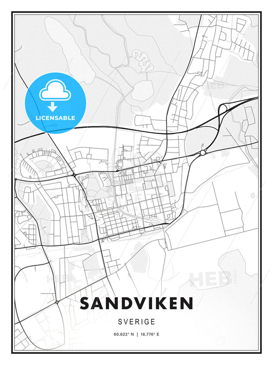 Sandviken, Sweden, Modern Print Template in Various Formats - HEBSTREITS Sketches
