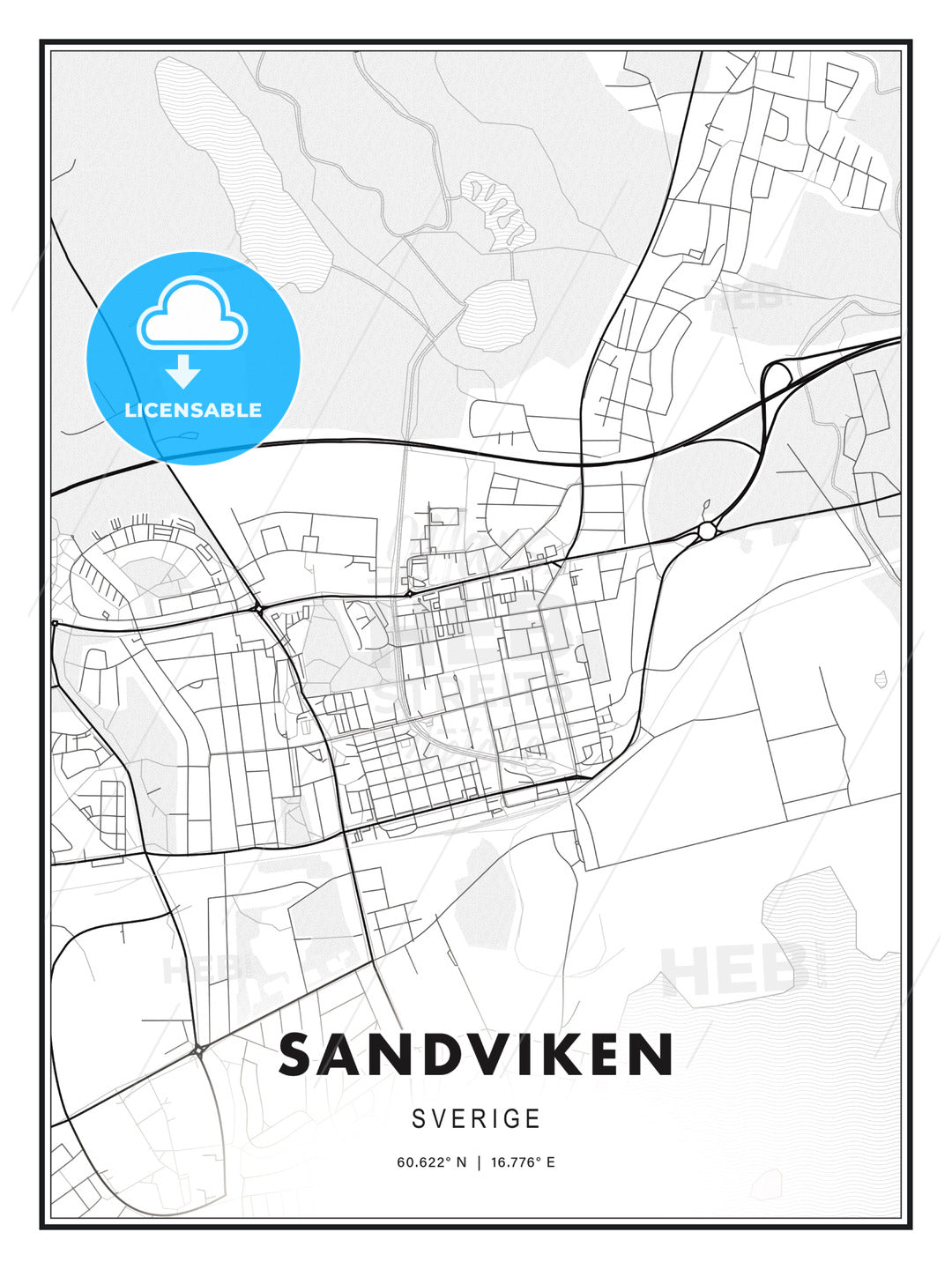 Sandviken, Sweden, Modern Print Template in Various Formats - HEBSTREITS Sketches