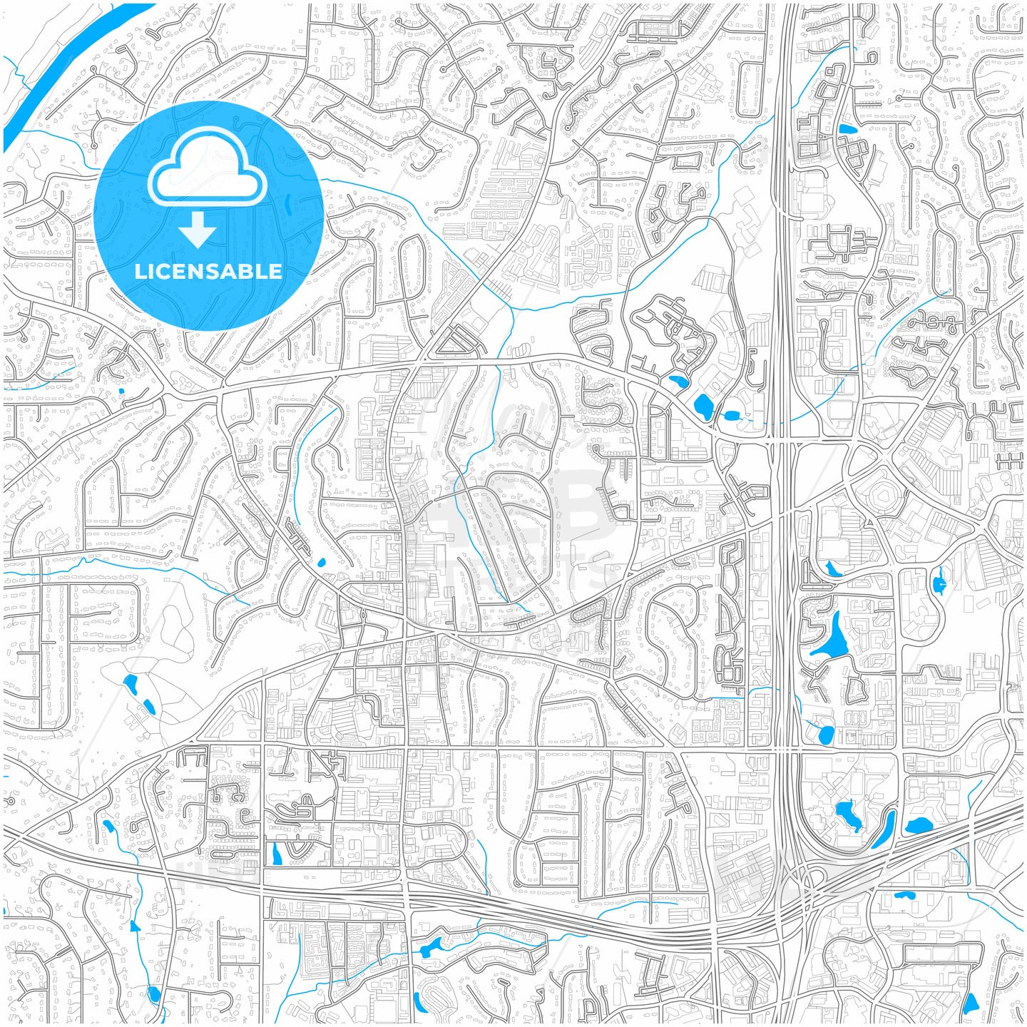 Sandy Springs, Georgia, United States, city map with high quality roads.