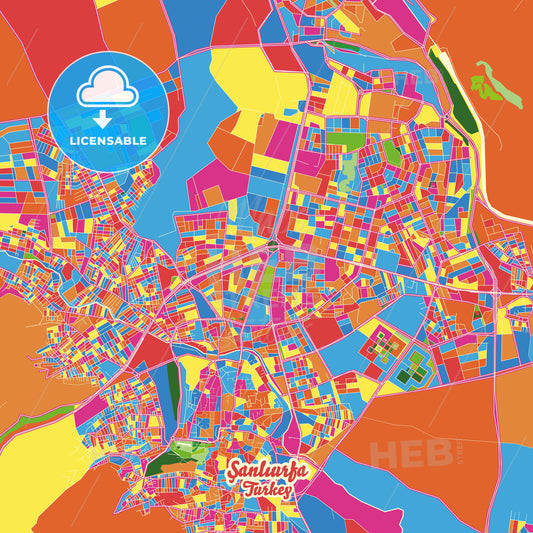 Şanlıurfa, Turkey Crazy Colorful Street Map Poster Template - HEBSTREITS Sketches