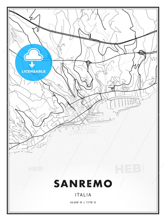 Sanremo, Italy, Modern Print Template in Various Formats - HEBSTREITS Sketches