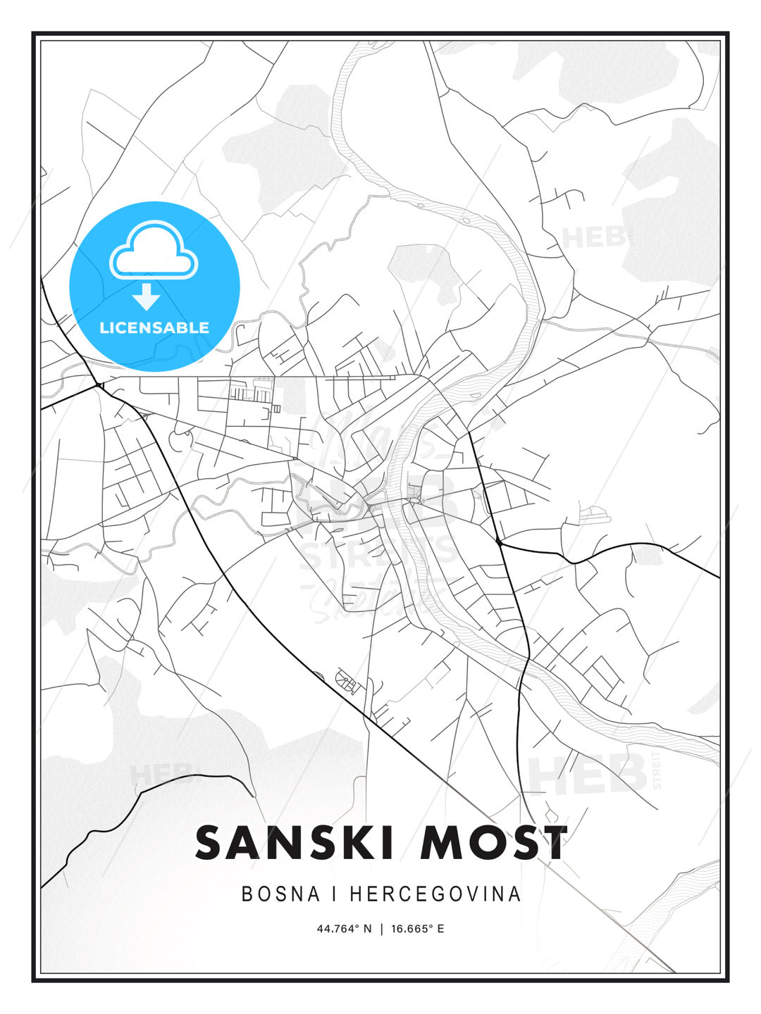Sanski Most, Bosnia and Herzegovina, Modern Print Template in Various Formats - HEBSTREITS Sketches