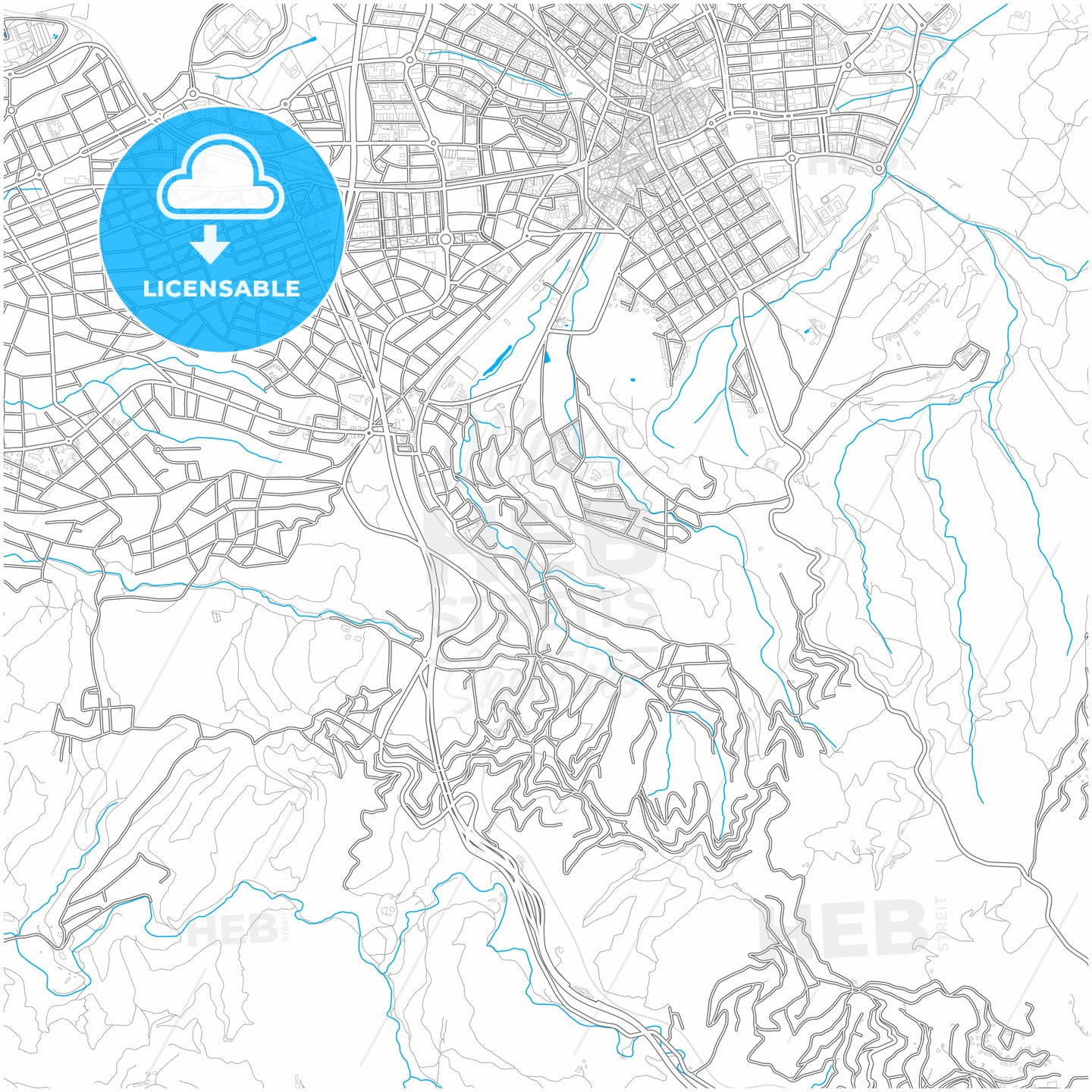 Sant Cugat del Vallès, Barcelona, Spain, city map with high quality roads.