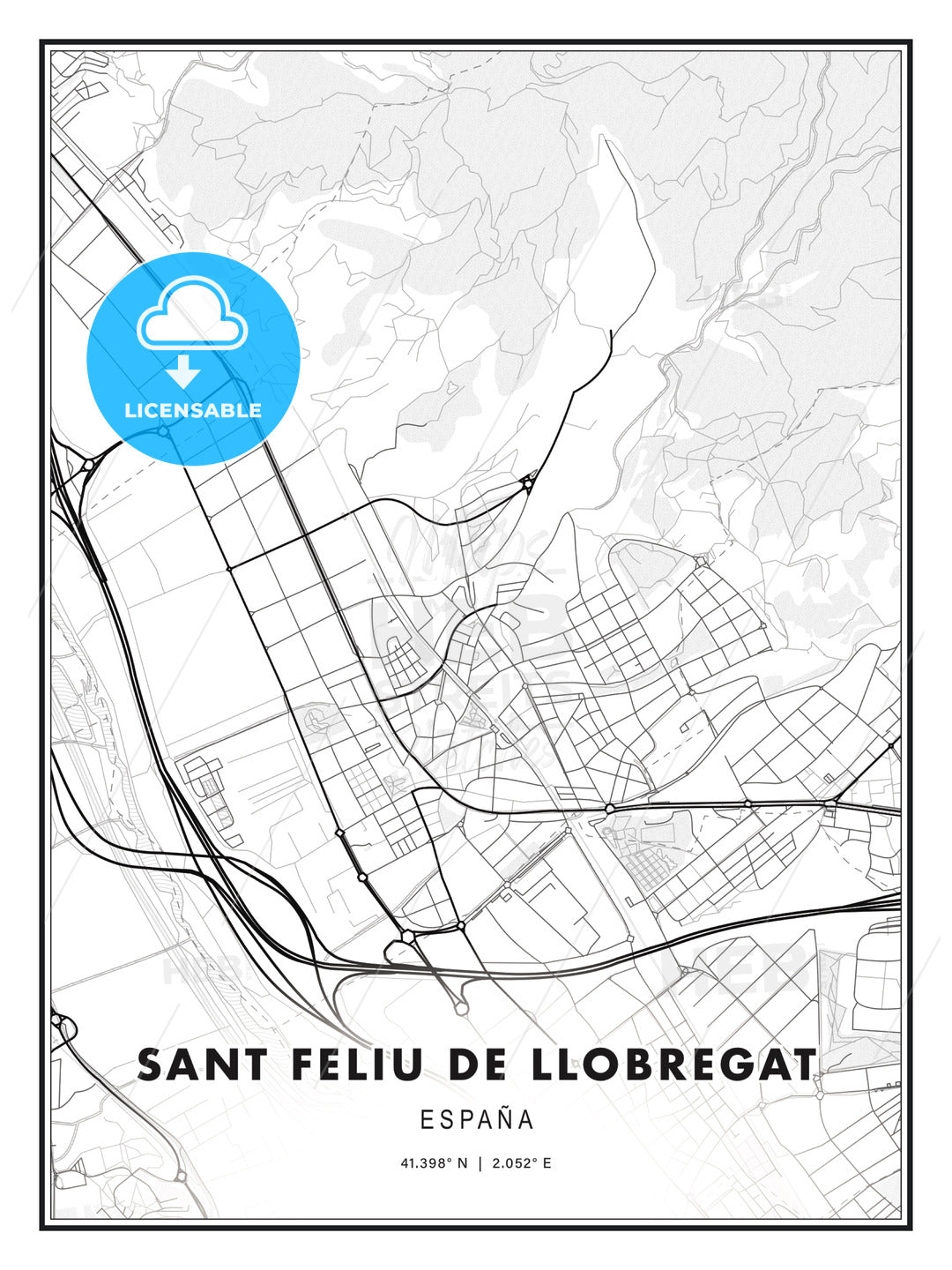 Sant Feliu de Llobregat, Spain, Modern Print Template in Various Formats - HEBSTREITS Sketches