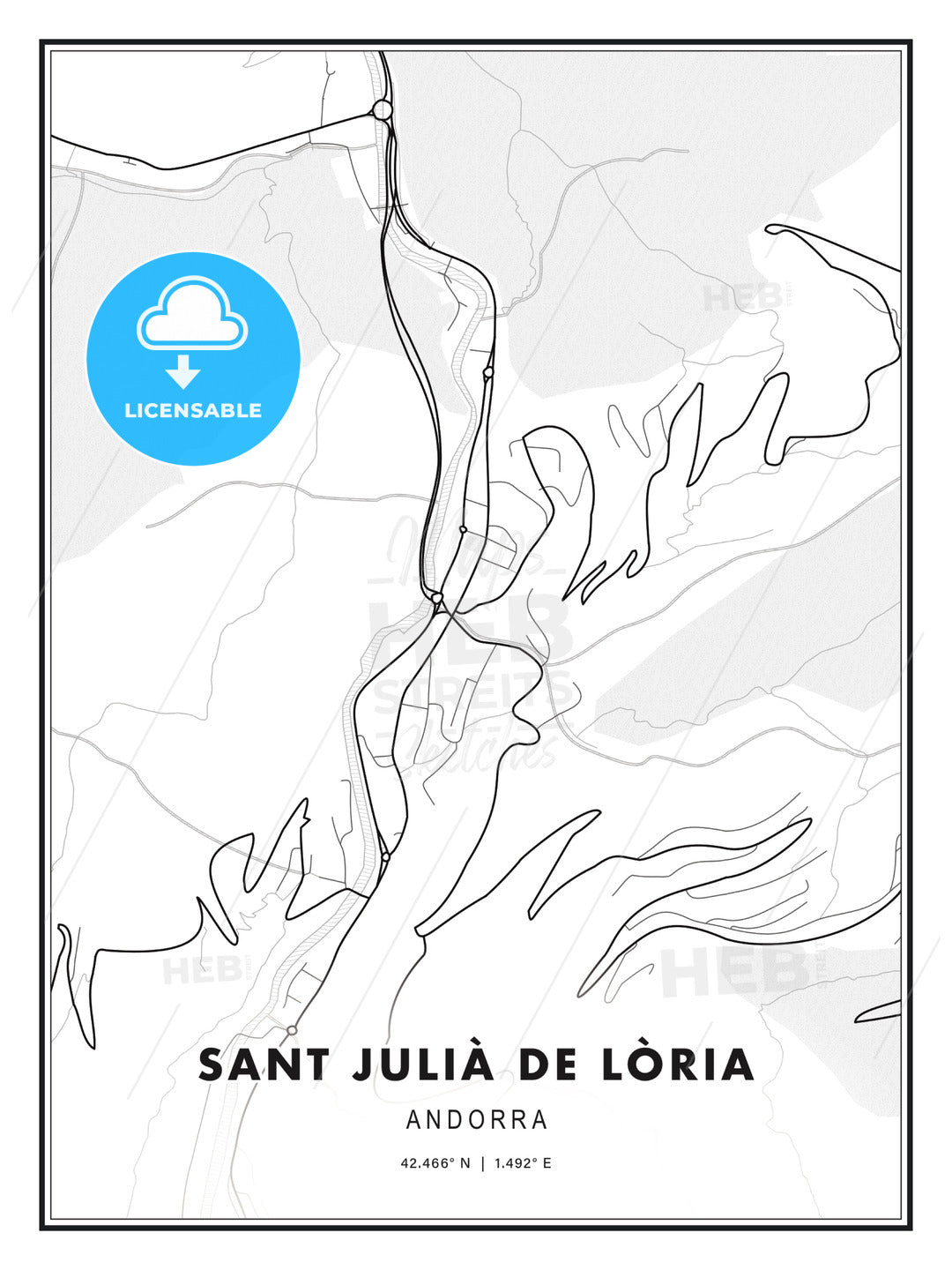 Sant Julià de Lòria, Andorra, Modern Print Template in Various Formats - HEBSTREITS Sketches