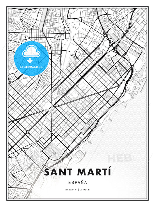 Sant Martí, Spain, Modern Print Template in Various Formats - HEBSTREITS Sketches