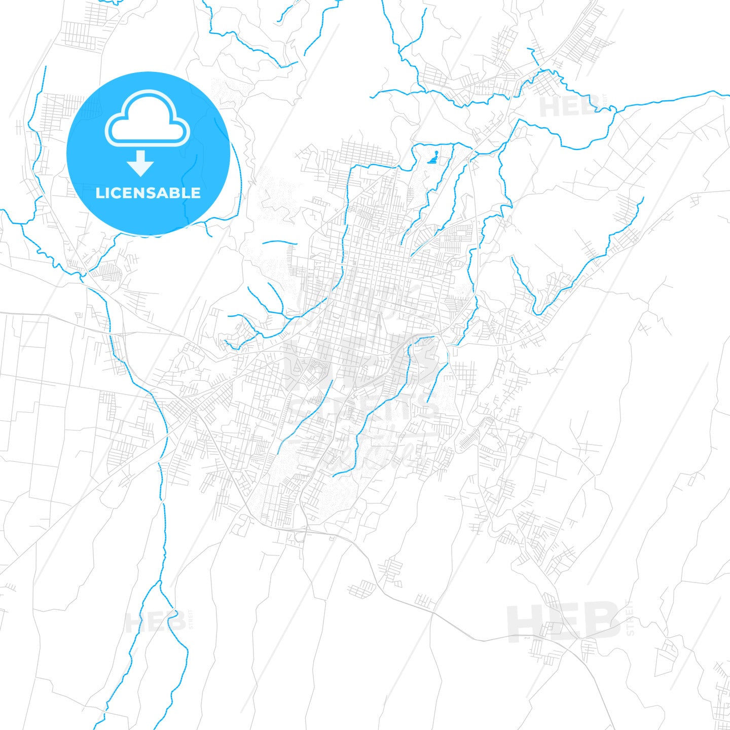 Santa Ana, El Salvador PDF vector map with water in focus