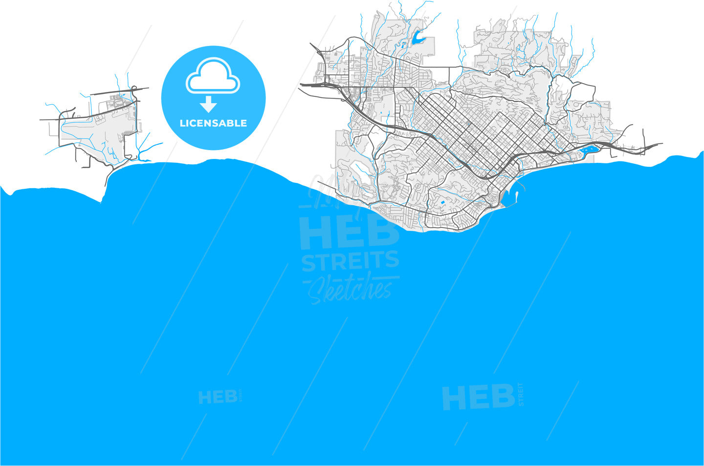 Santa Barbara, California, United States, high quality vector map