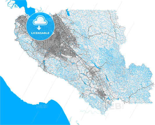 Santa Clara, California, United States, high quality vector map