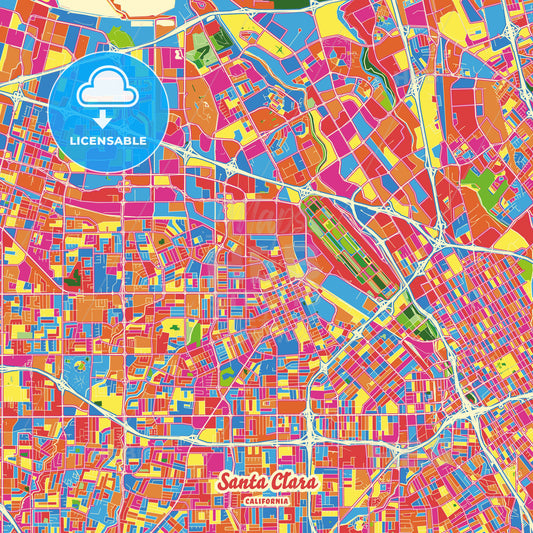 Santa Clara, United States Crazy Colorful Street Map Poster Template - HEBSTREITS Sketches