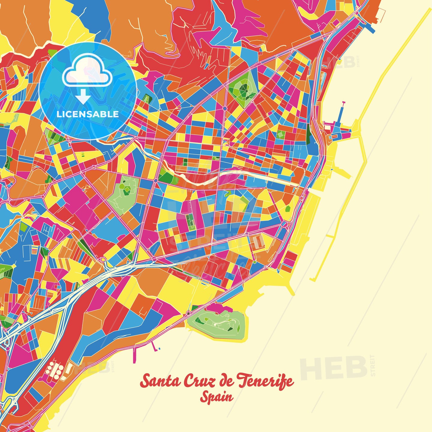 Santa Cruz de Tenerife, Spain Crazy Colorful Street Map Poster Template - HEBSTREITS Sketches