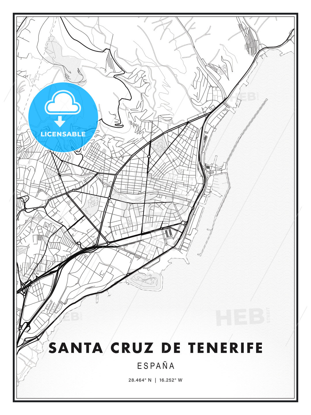 Santa Cruz de Tenerife, Spain, Modern Print Template in Various Formats - HEBSTREITS Sketches