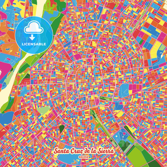 Santa Cruz de la Sierra, Bolivia Crazy Colorful Street Map Poster Template - HEBSTREITS Sketches