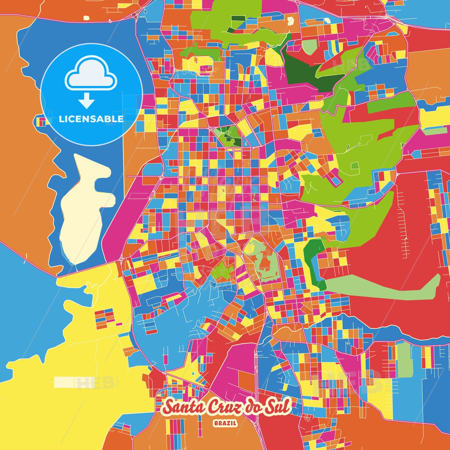 Santa Cruz do Sul, Brazil Crazy Colorful Street Map Poster Template - HEBSTREITS Sketches
