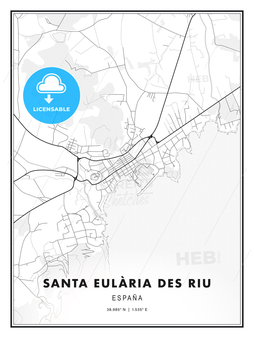 Santa Eulària des Riu, Spain, Modern Print Template in Various Formats - HEBSTREITS Sketches