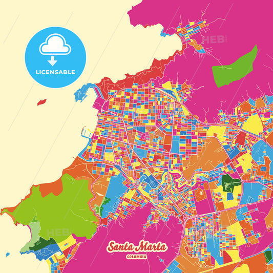 Santa Marta, Colombia Crazy Colorful Street Map Poster Template - HEBSTREITS Sketches