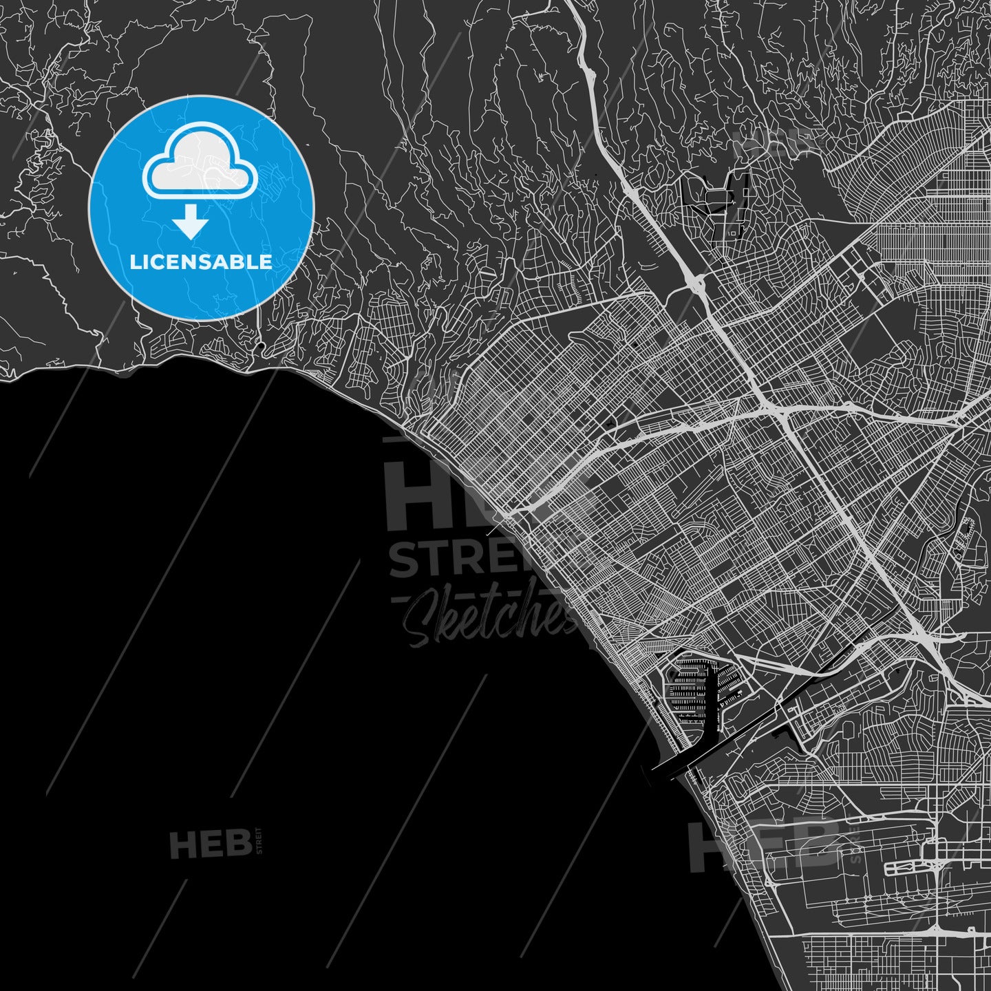 Santa Monica, California - Area Map - Dark