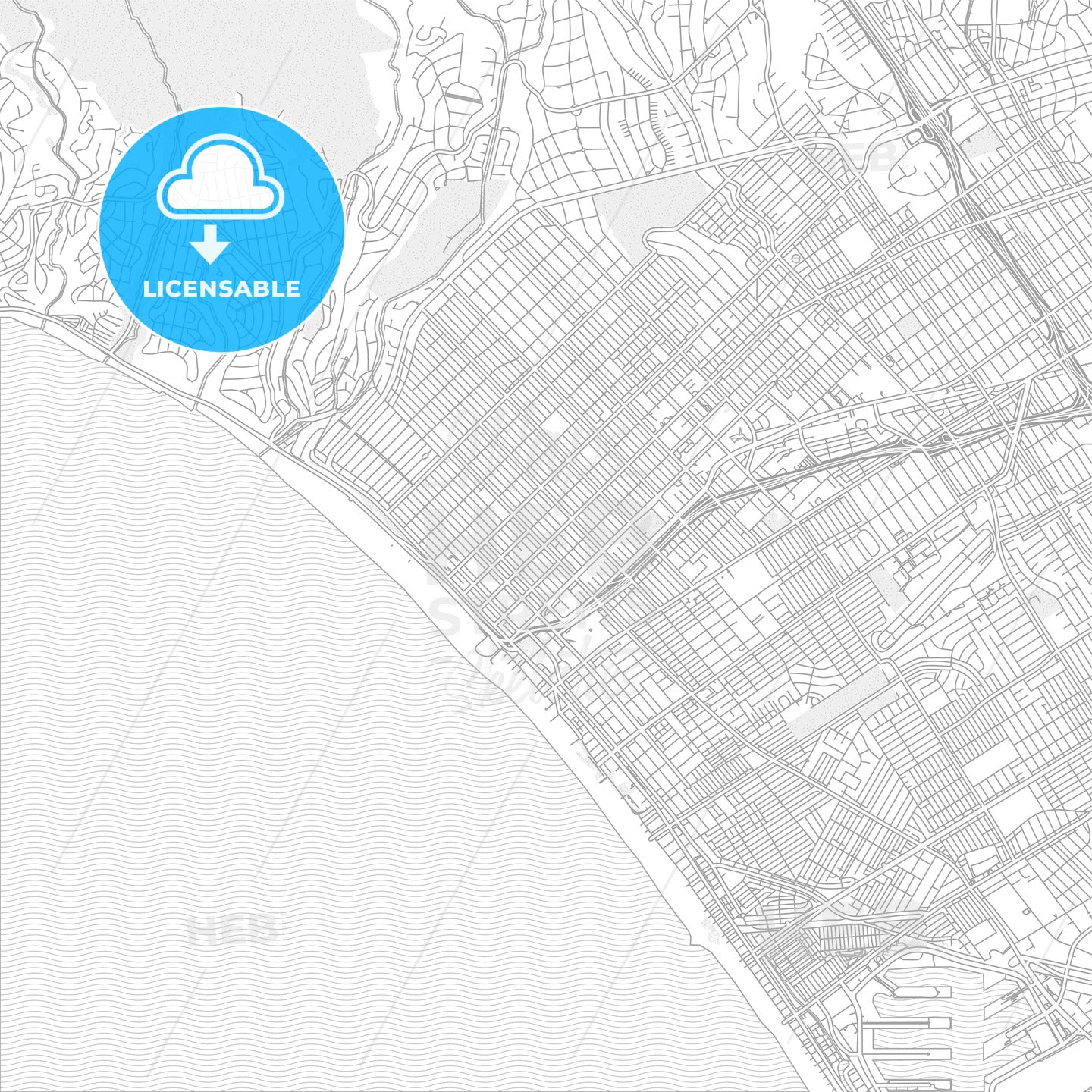Santa Monica, California, USA, bright outlined vector map