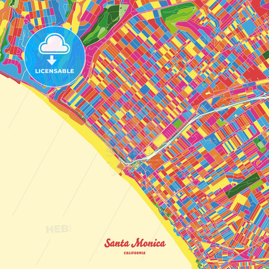 Santa Monica, United States Crazy Colorful Street Map Poster Template - HEBSTREITS Sketches