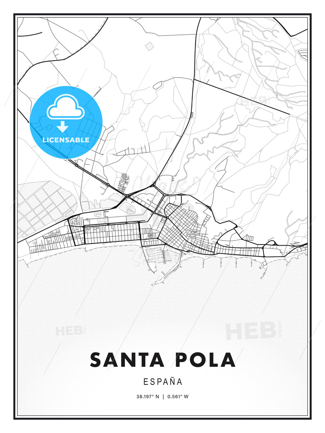 Santa Pola, Spain, Modern Print Template in Various Formats - HEBSTREITS Sketches