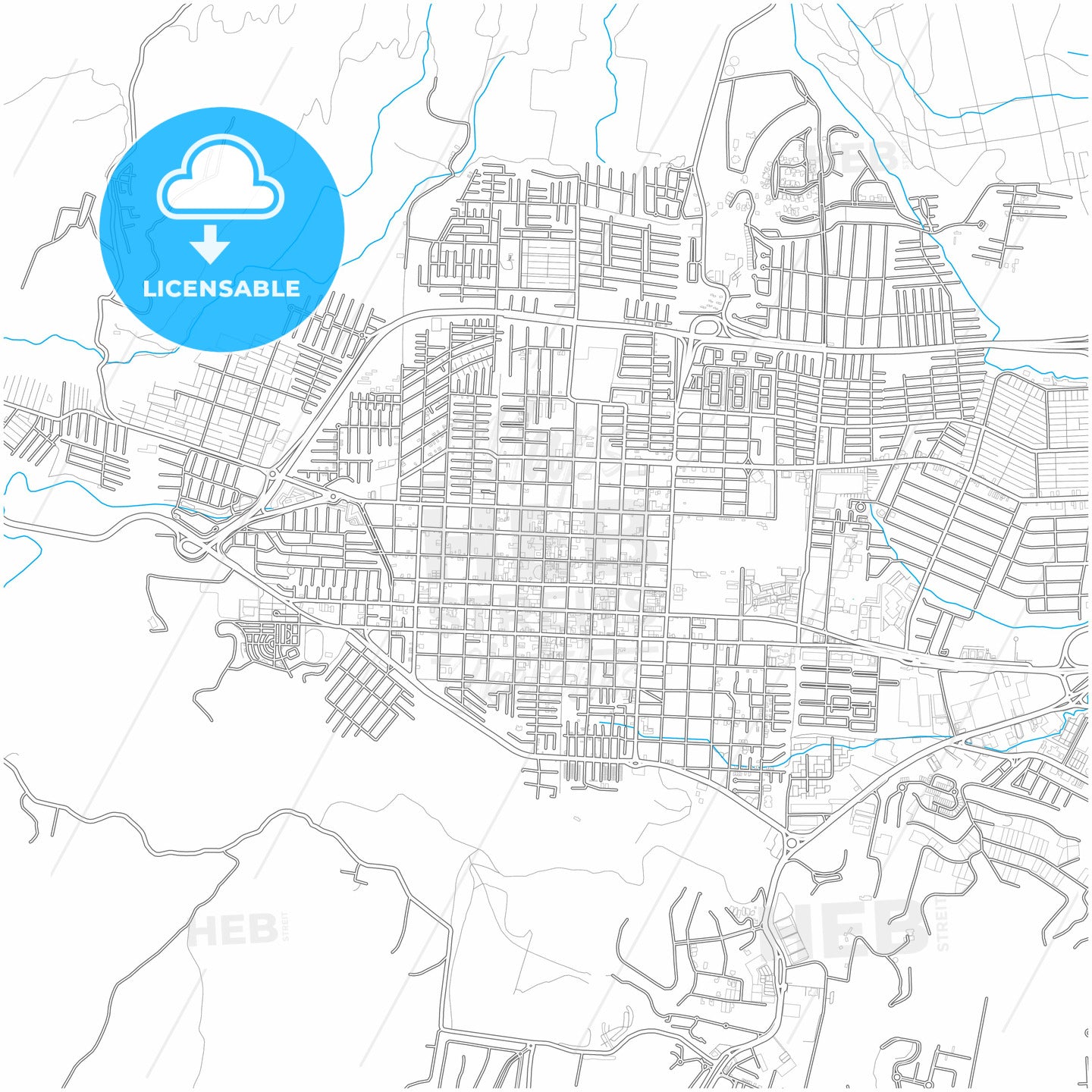 Santa Tecla, La Libertad, El Salvador, city map with high quality roads.