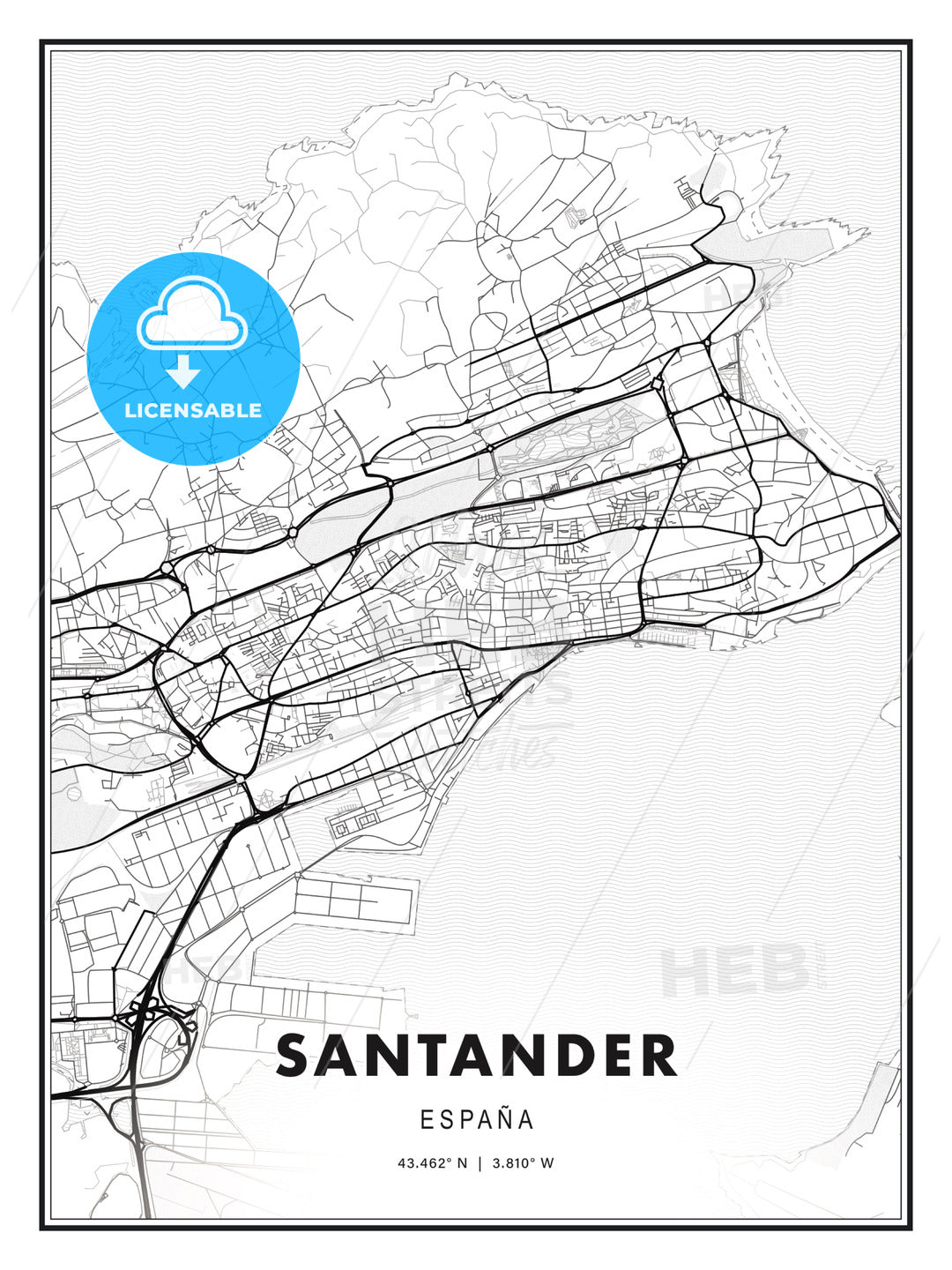 Santander, Spain, Modern Print Template in Various Formats - HEBSTREITS Sketches