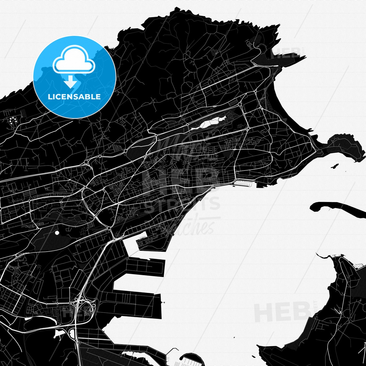 Santander, Spain Pdf Vector Map Black And White – HEBSTREITS