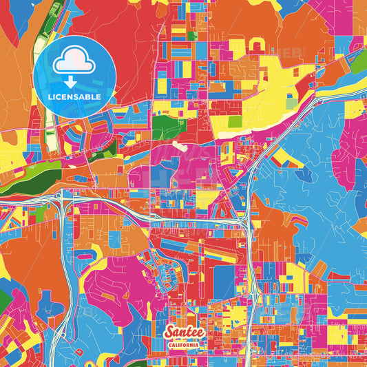 Santee, United States Crazy Colorful Street Map Poster Template - HEBSTREITS Sketches