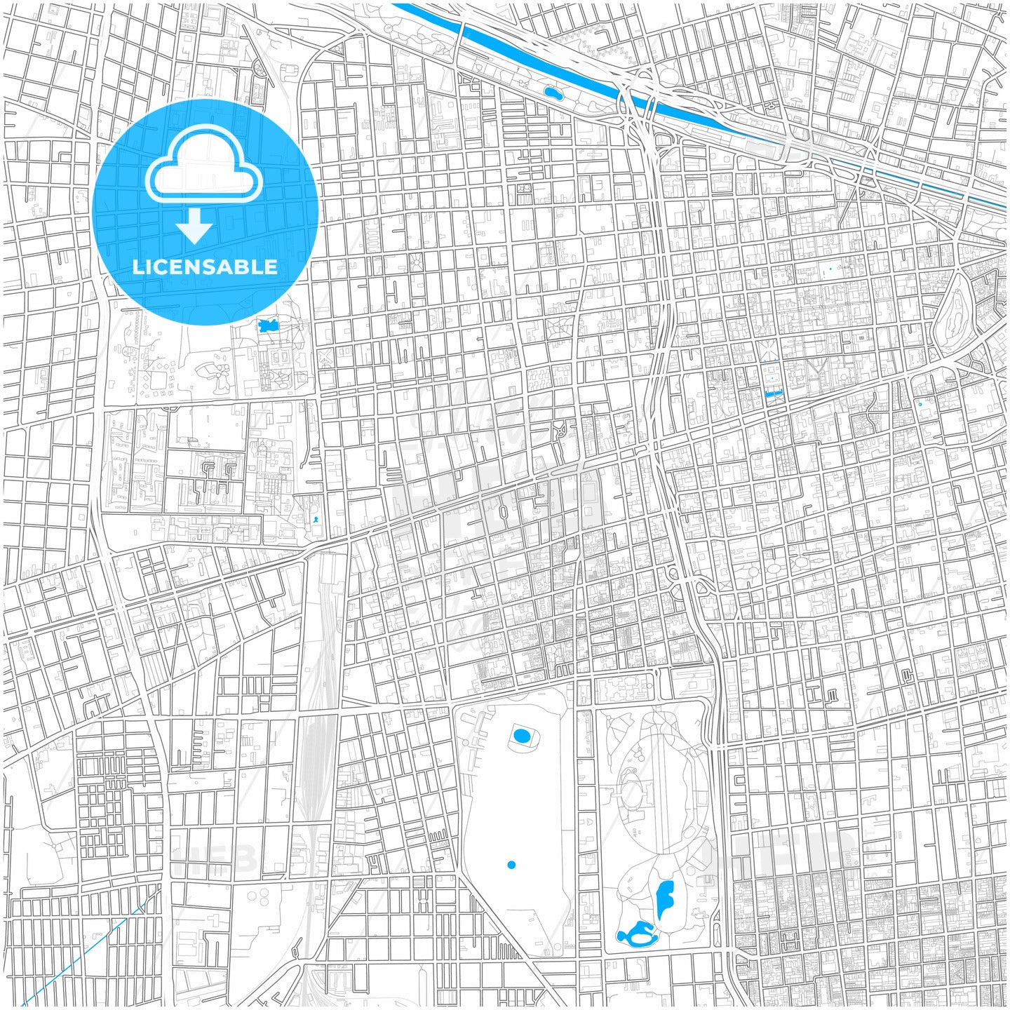 Santiago, Chile, city map with high quality roads.