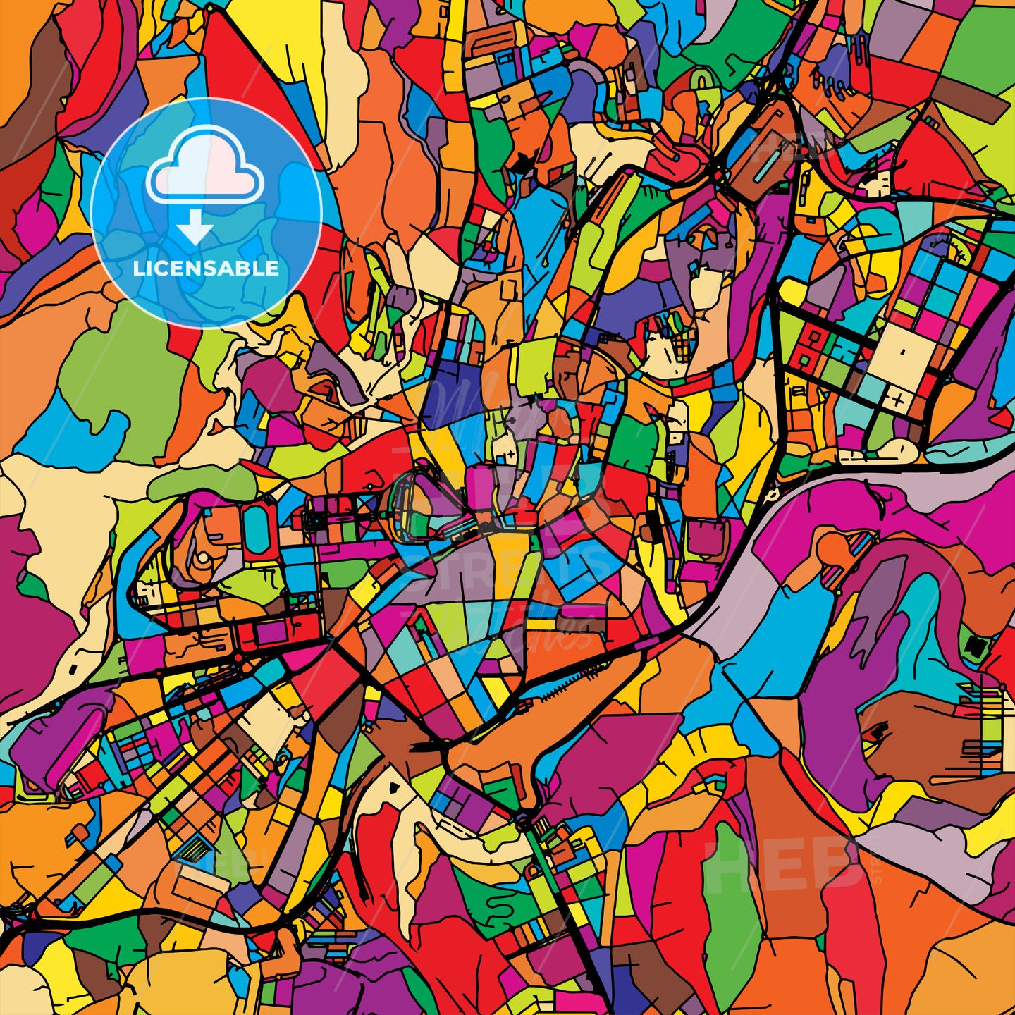 Santiago de Compostela Colorful Vector Map on Black