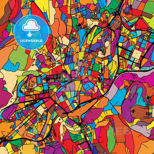 Santiago de Compostela Colorful Vector Map on Black
