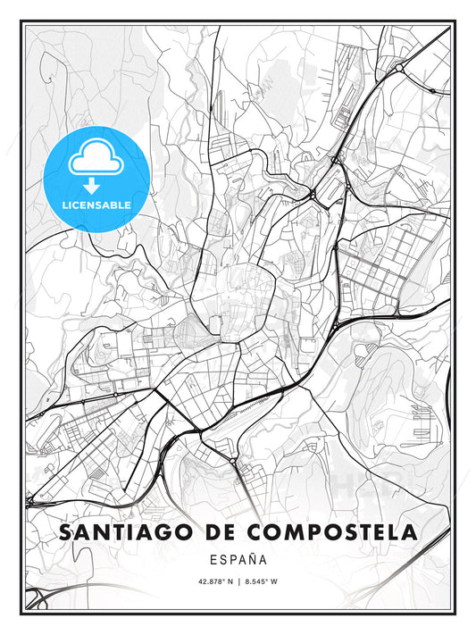 Santiago de Compostela, Spain, Modern Print Template in Various Formats - HEBSTREITS Sketches