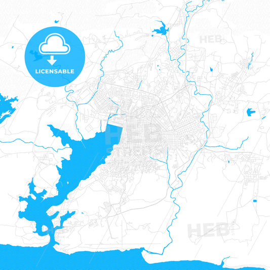 Santiago de Cuba, Cuba PDF vector map with water in focus