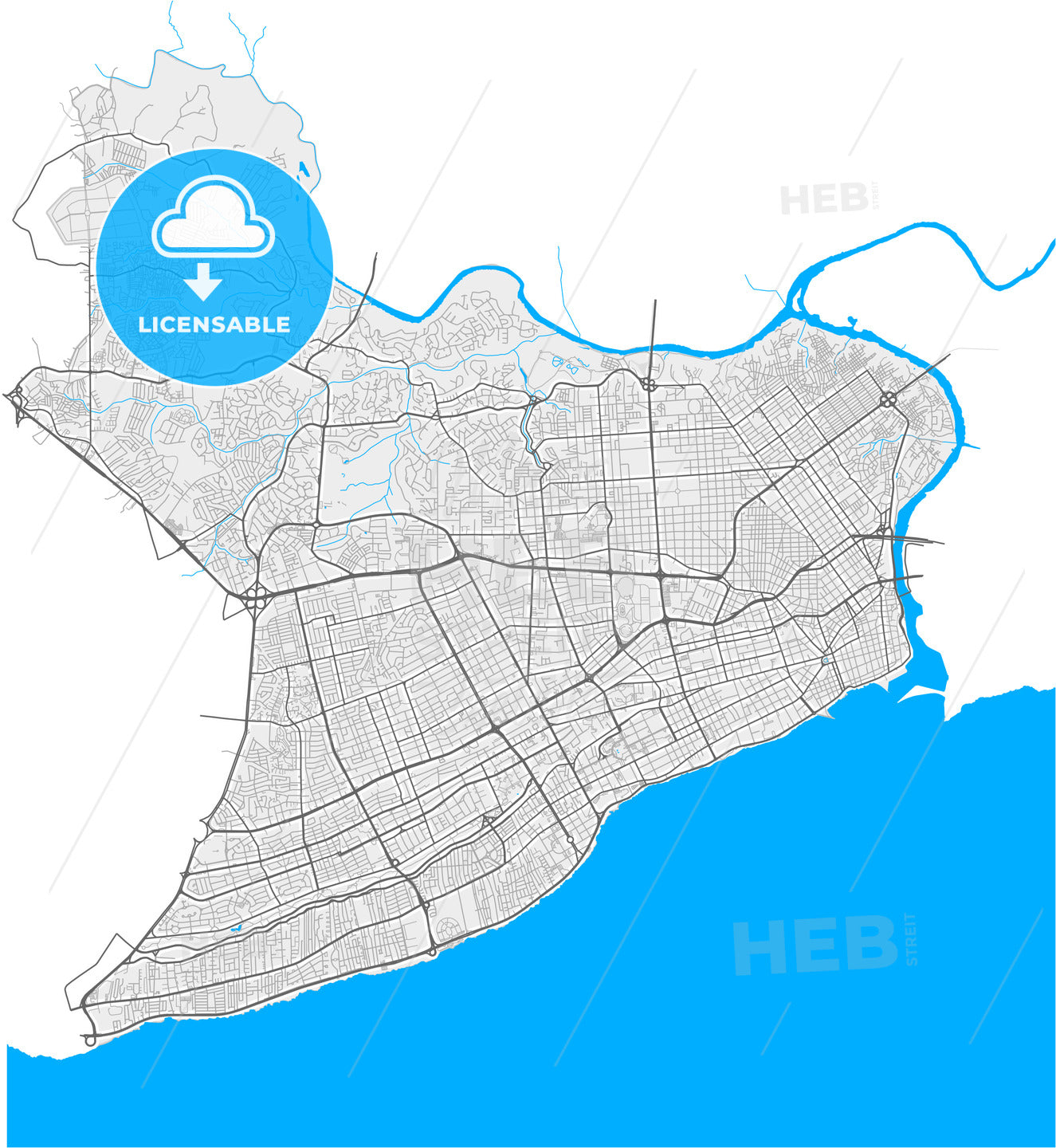 Santo Domingo, Distrito Nacional, Dominican Republic, high quality vector map