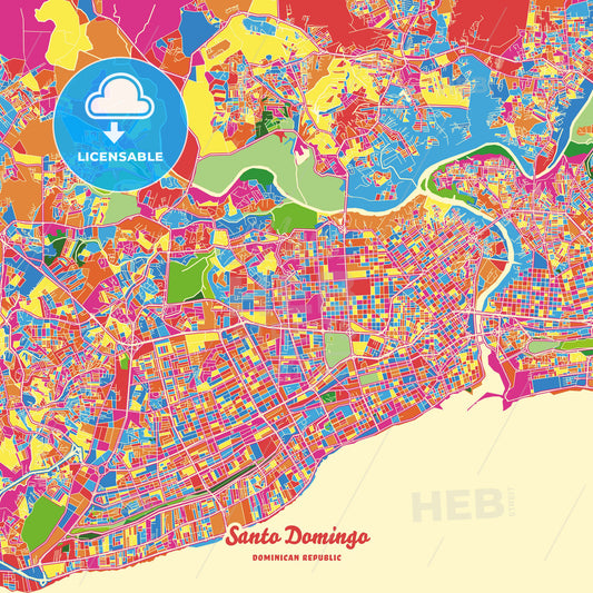 Santo Domingo, Dominican Republic Crazy Colorful Street Map Poster Template - HEBSTREITS Sketches