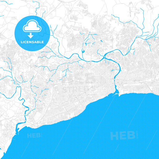 Santo Domingo, Dominican Republic PDF vector map with water in focus
