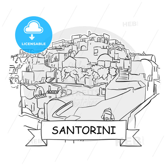 Santorini hand-drawn urban vector sign – instant download