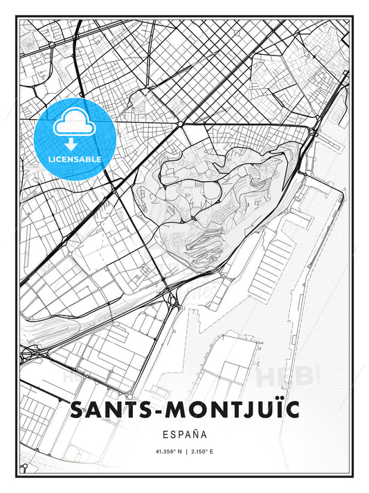 Sants-Montjuïc, Spain, Modern Print Template in Various Formats - HEBSTREITS Sketches