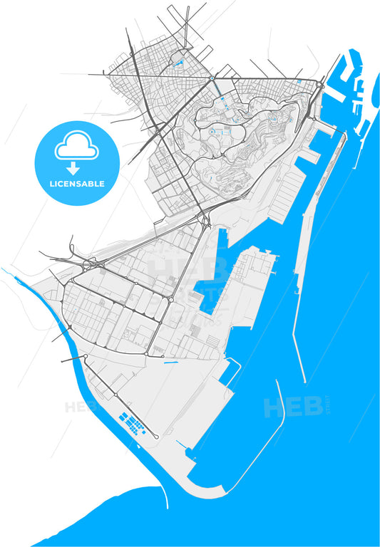 Sants-Montjuïc, Barcelona, Spain, high quality vector map