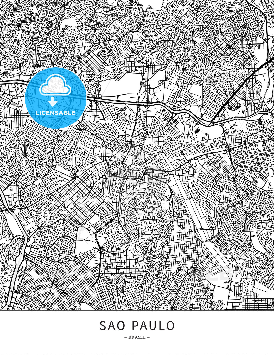 Sao Paulo, Brazil, Map Poster Borderless Print Template – HEBSTREITS