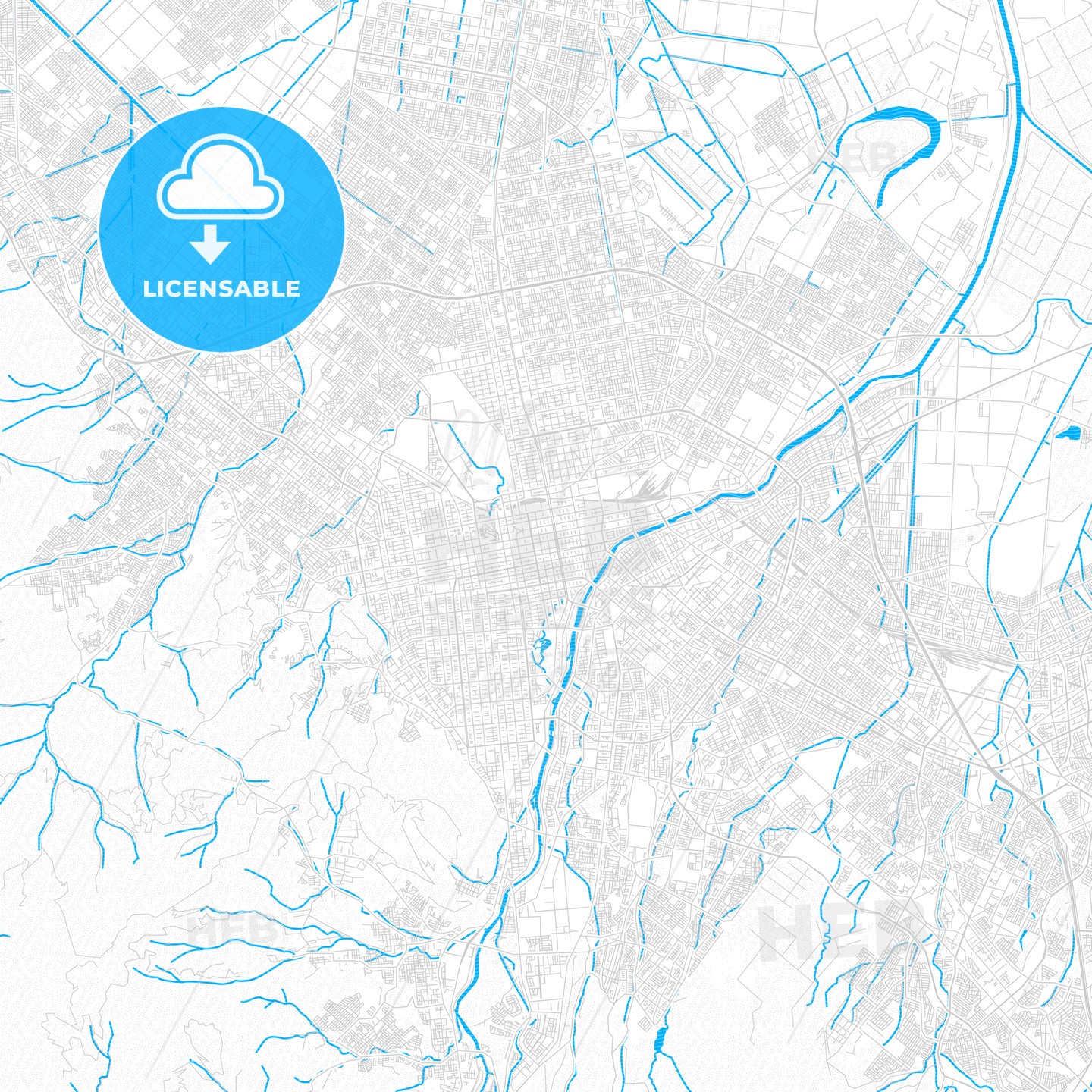 Sapporo, Japan PDF vector map with water in focus
